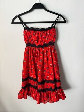 Urban Outfitters Red Floral Lace-Trim Sundress
